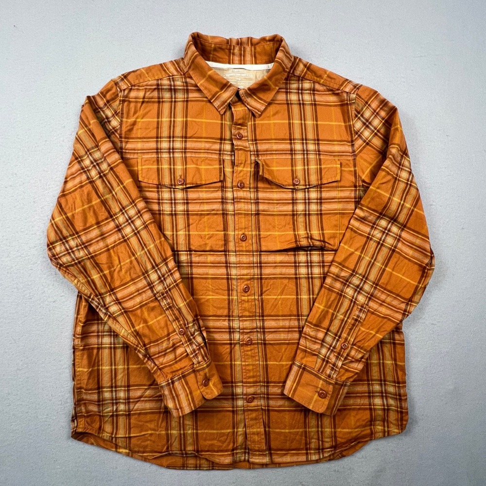 REI Co-op Plaid Flannel Shirt Mens Large Orange Brown Long Sleeve Outdoor Hiking
